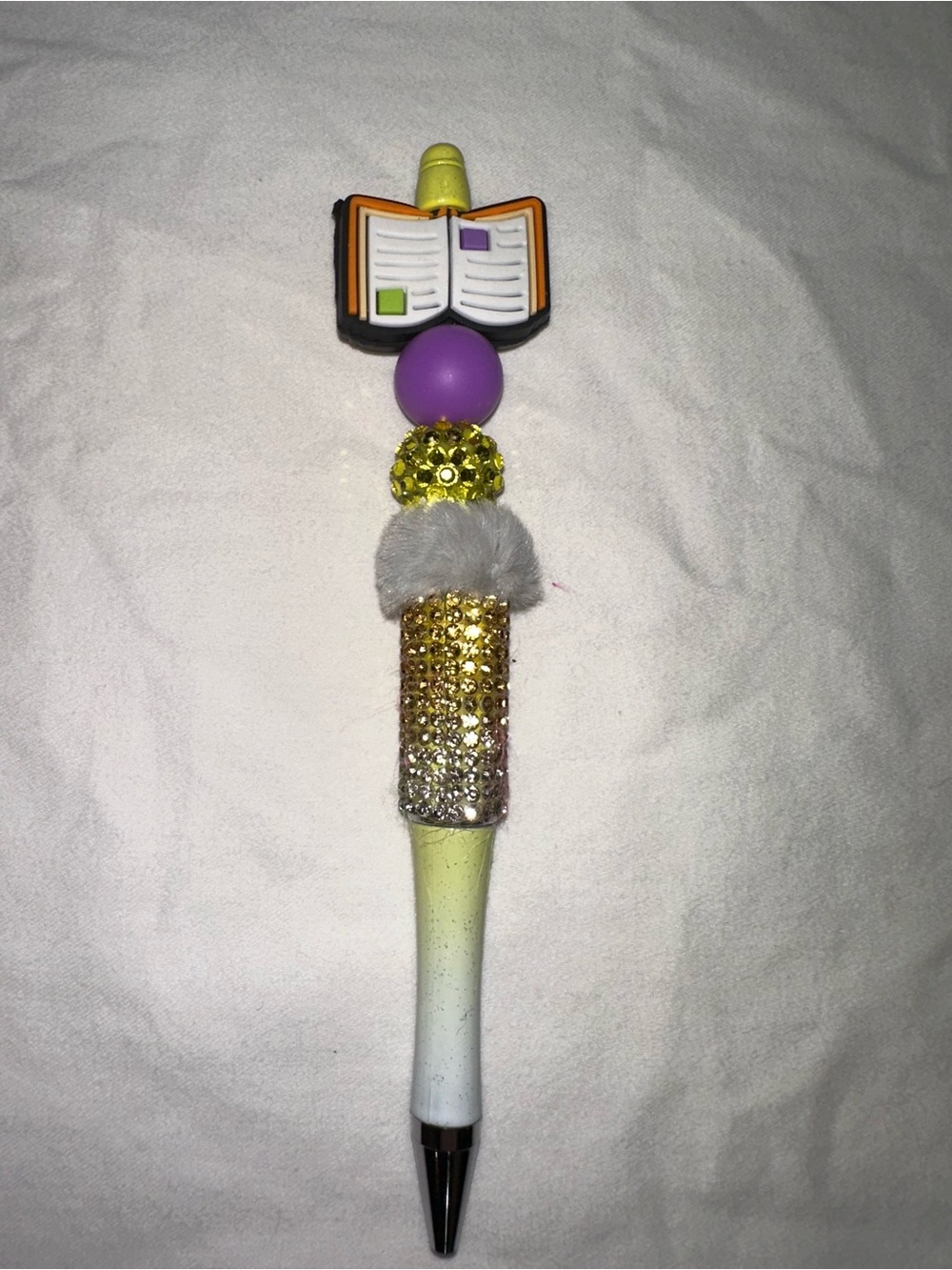 Embellished Novelty Pen with Book Topper - Purple & Gold Accents